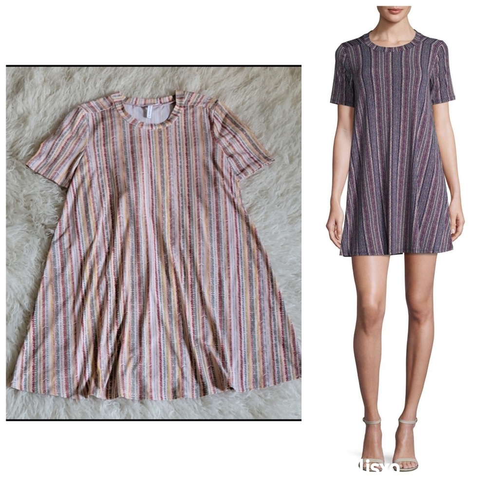 BCBGENERATION Vertical Striped Jersey A-Line T-Shirt Swing Dress